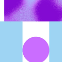 Ilustração mostra elementos gráficos, como círculos e quadrados, em diferentes tons de roxo e azul.